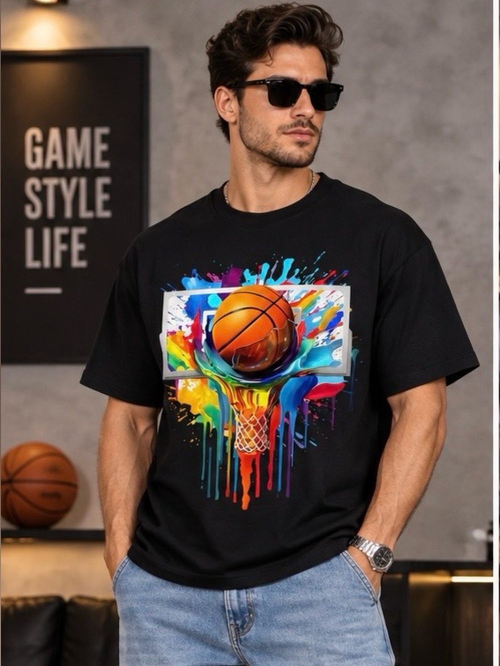 Black Basketball Splash Graphic Tee - Home Games